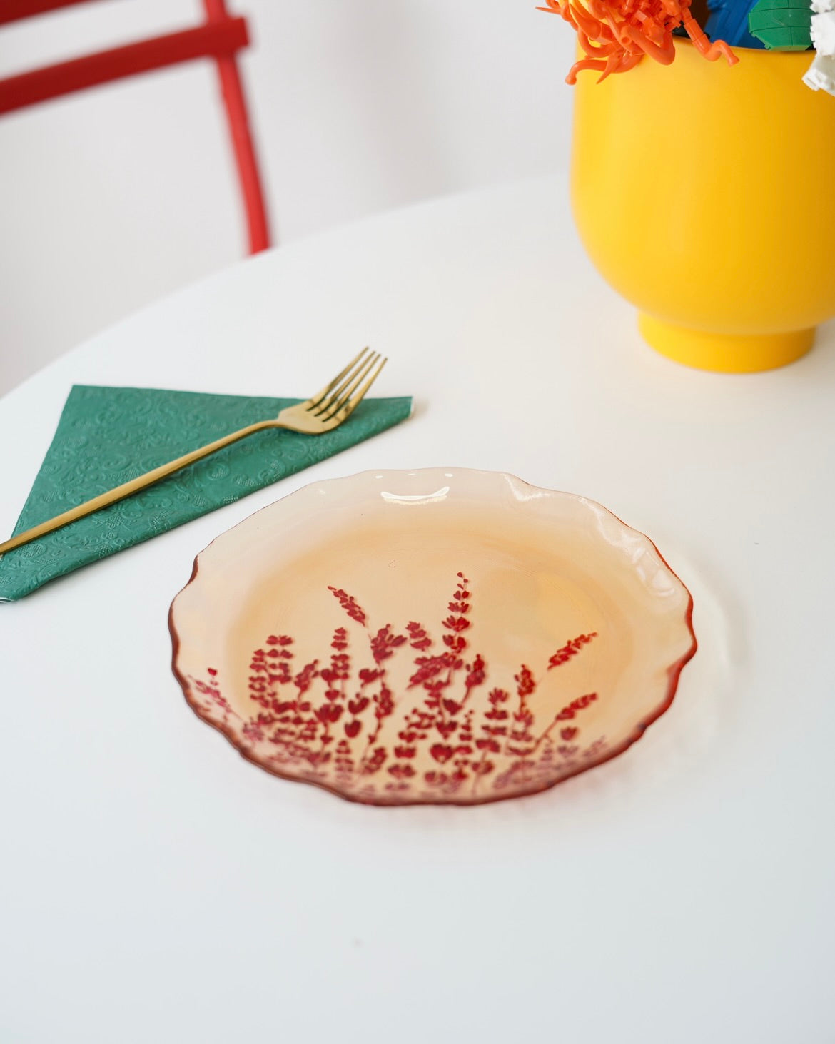 turuncu dal detaylı pasta tabağı 6 adet