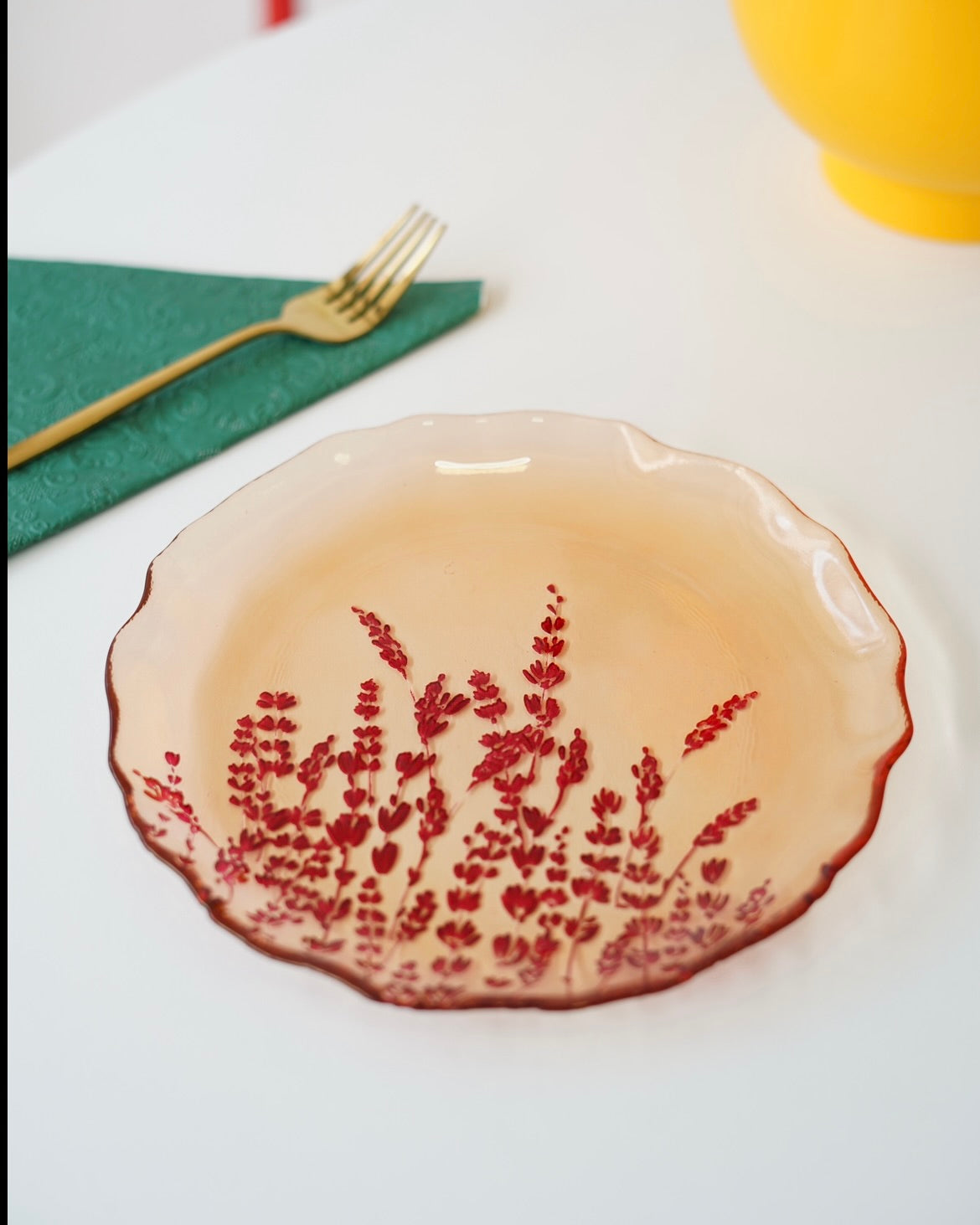 turuncu dal detaylı pasta tabağı 6 adet