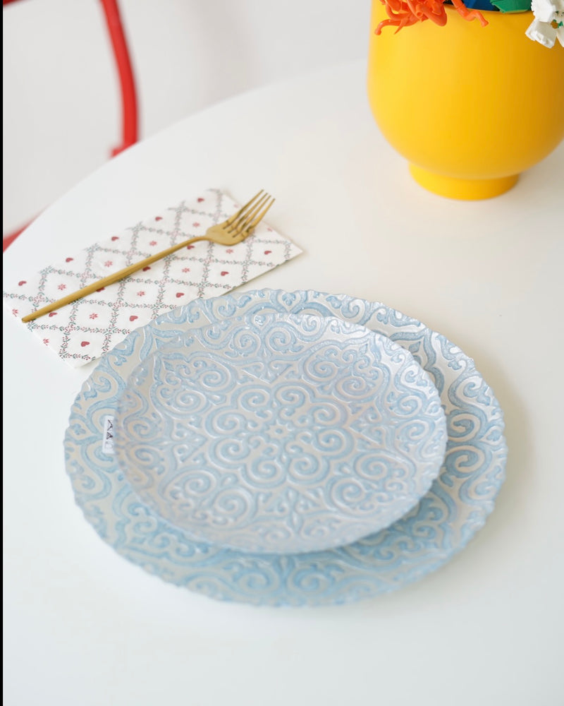 mavi desenli 8 parça 4 kişilik set