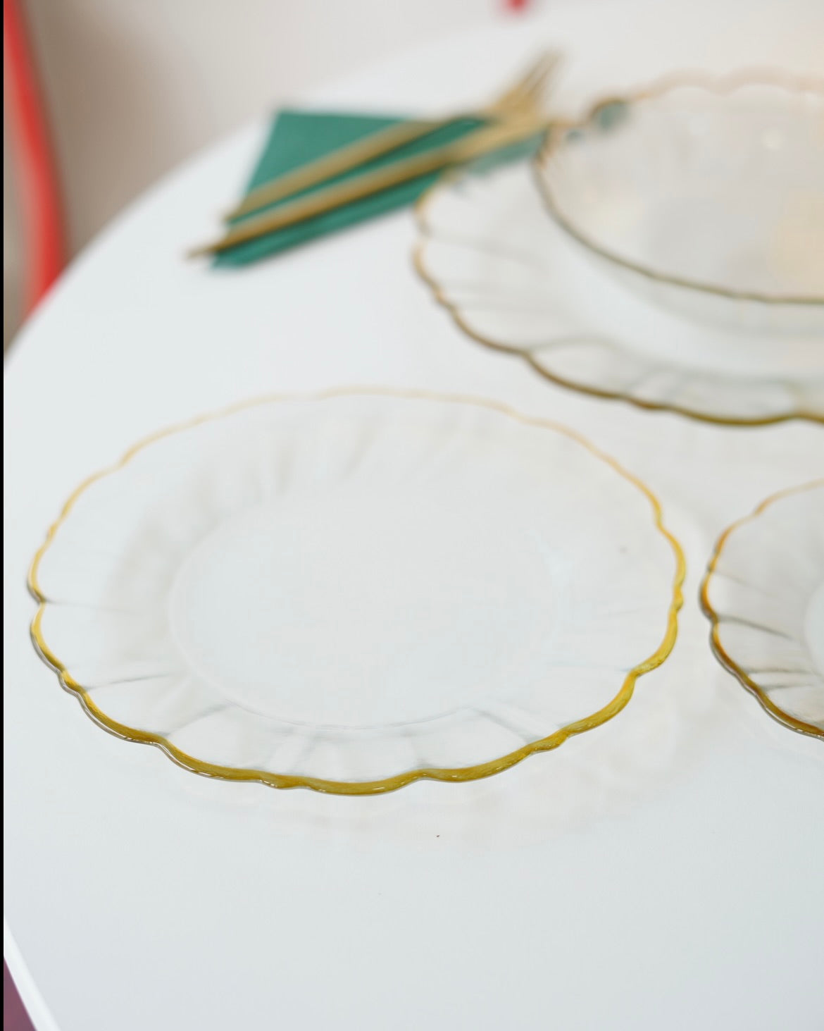 papatya sarı kenar detaylı şeffaf 6 kişilik 24 parça yemek takımı