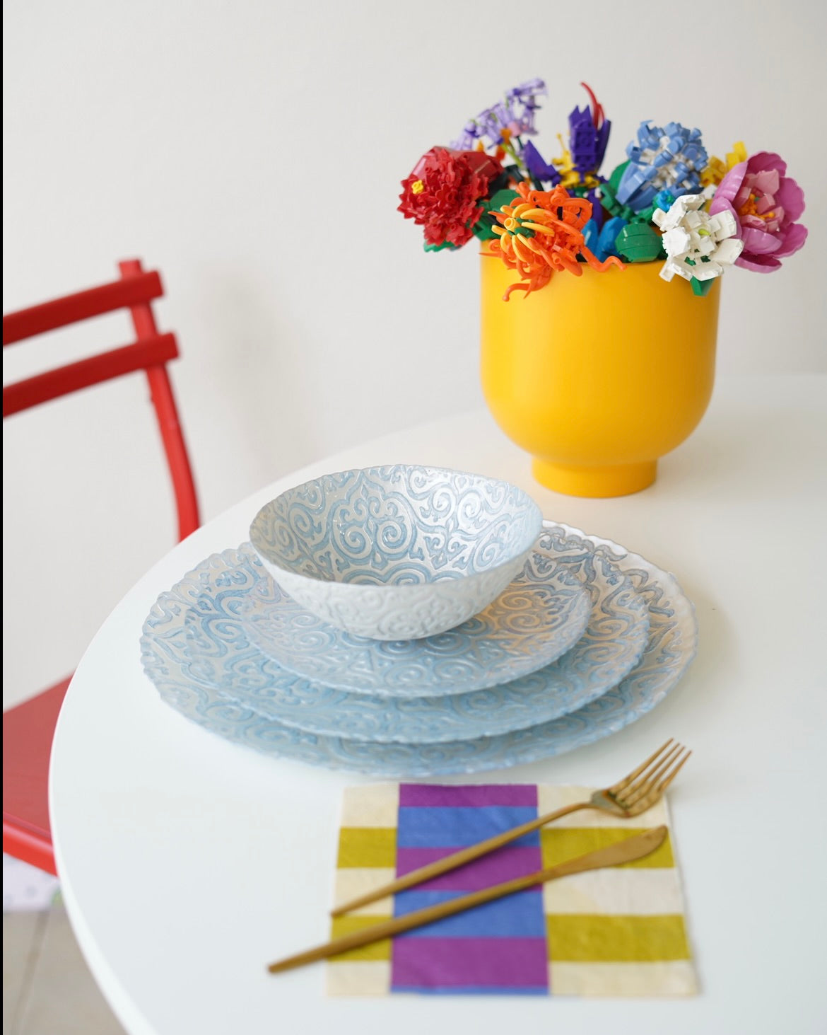 mavi desenli 16 parça 4 kişilik yemek takımı