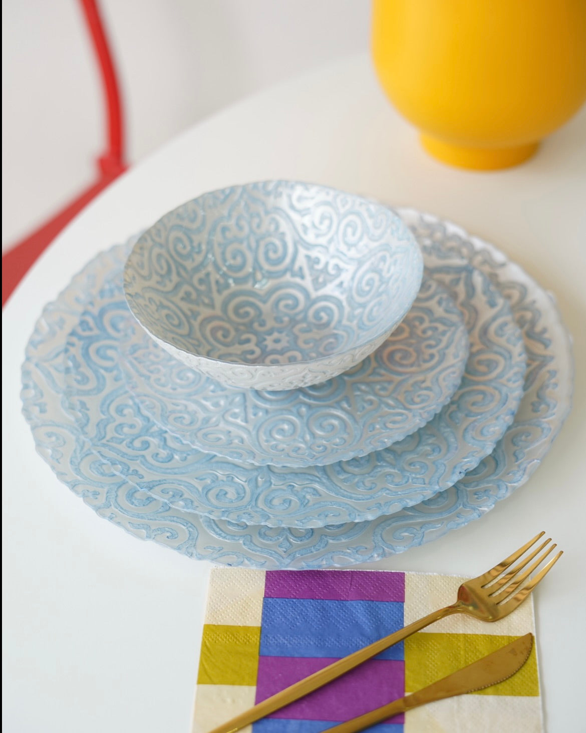 mavi desenli 16 parça 4 kişilik yemek takımı