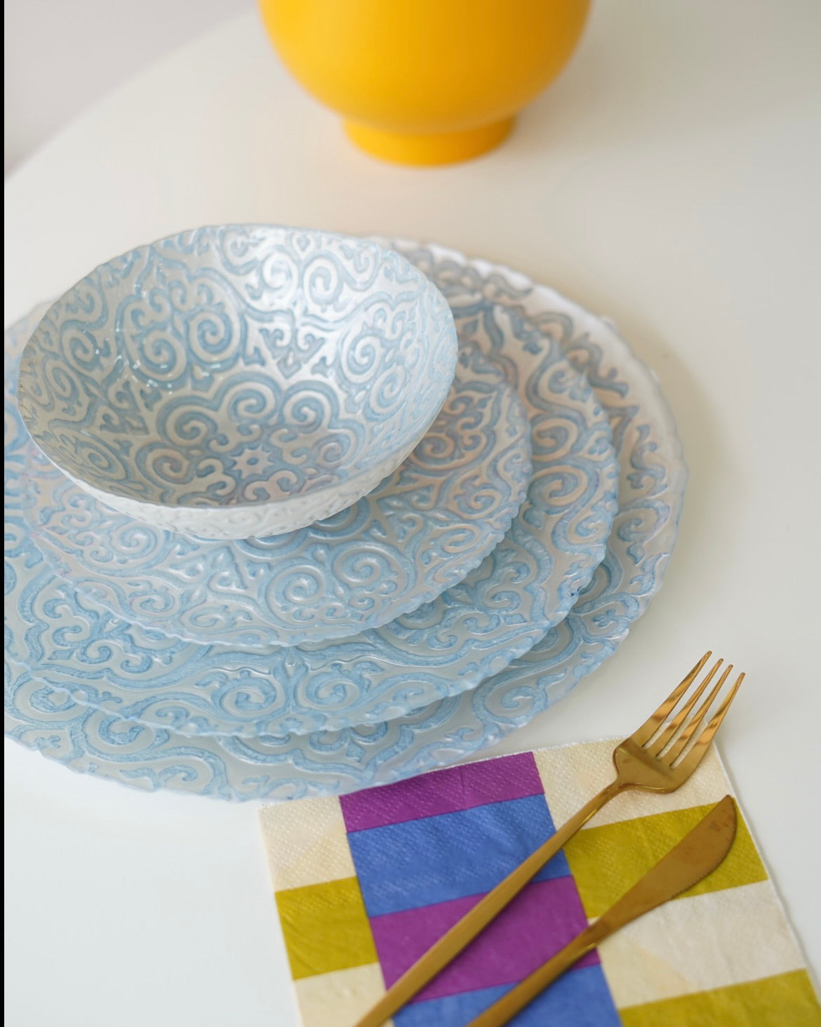 mavi desenli 16 parça 4 kişilik yemek takımı