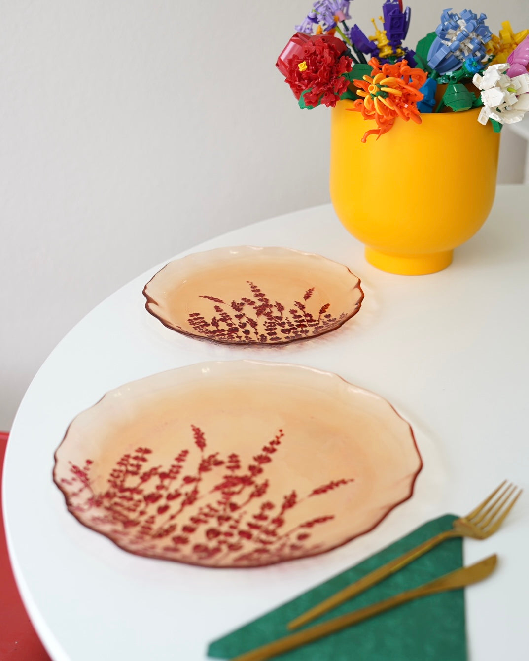 turuncu yaprak detaylı 4 kişilik set 8 parça