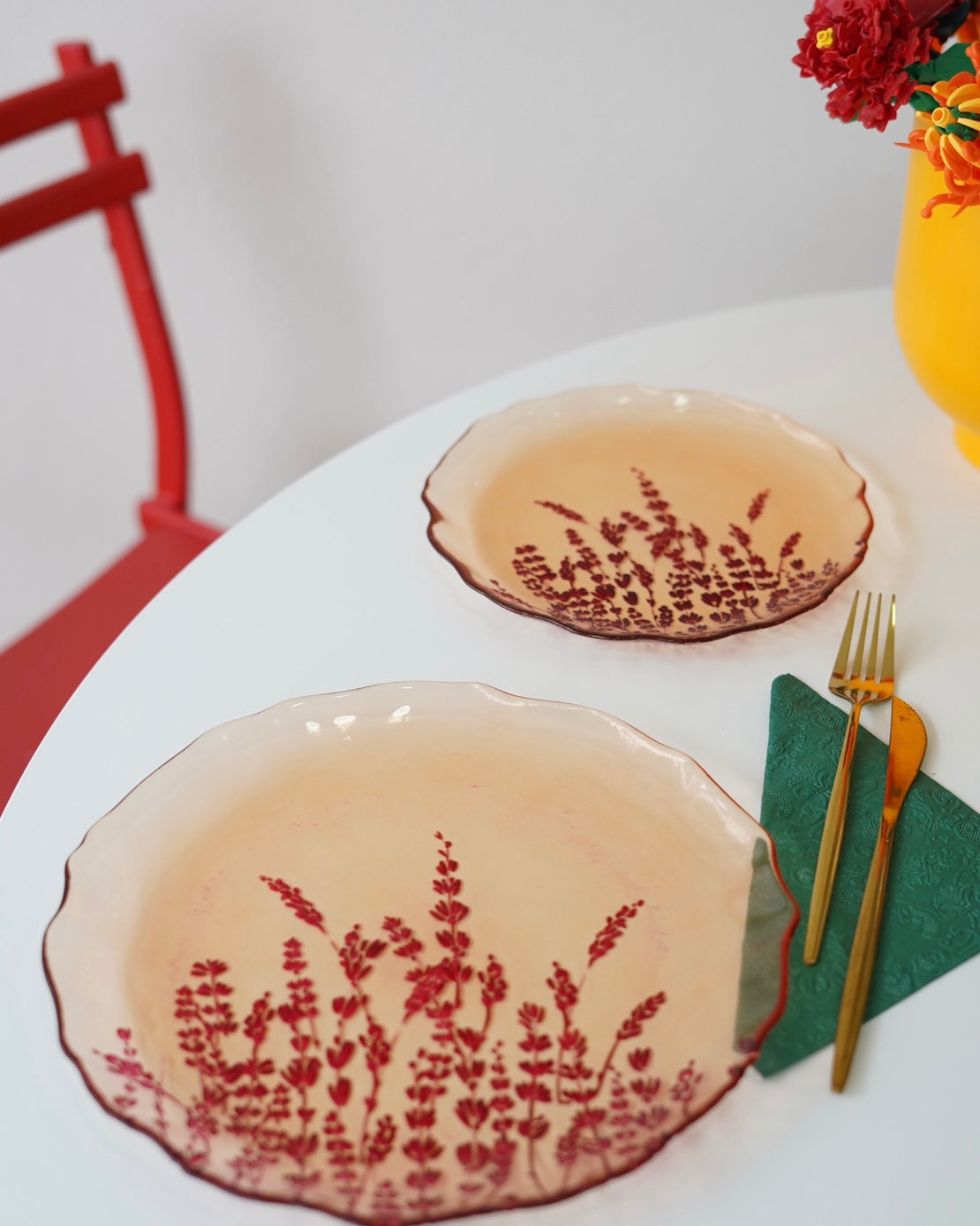 turuncu yaprak detaylı 4 kişilik set 8 parça