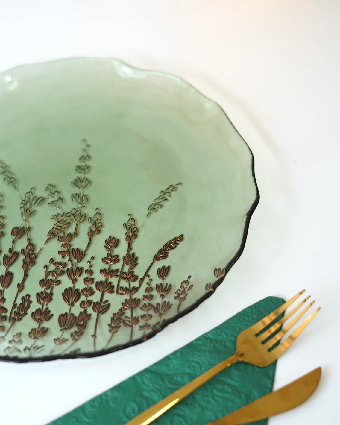 yeşil dal detaylı 6 kişilik servis tabağı