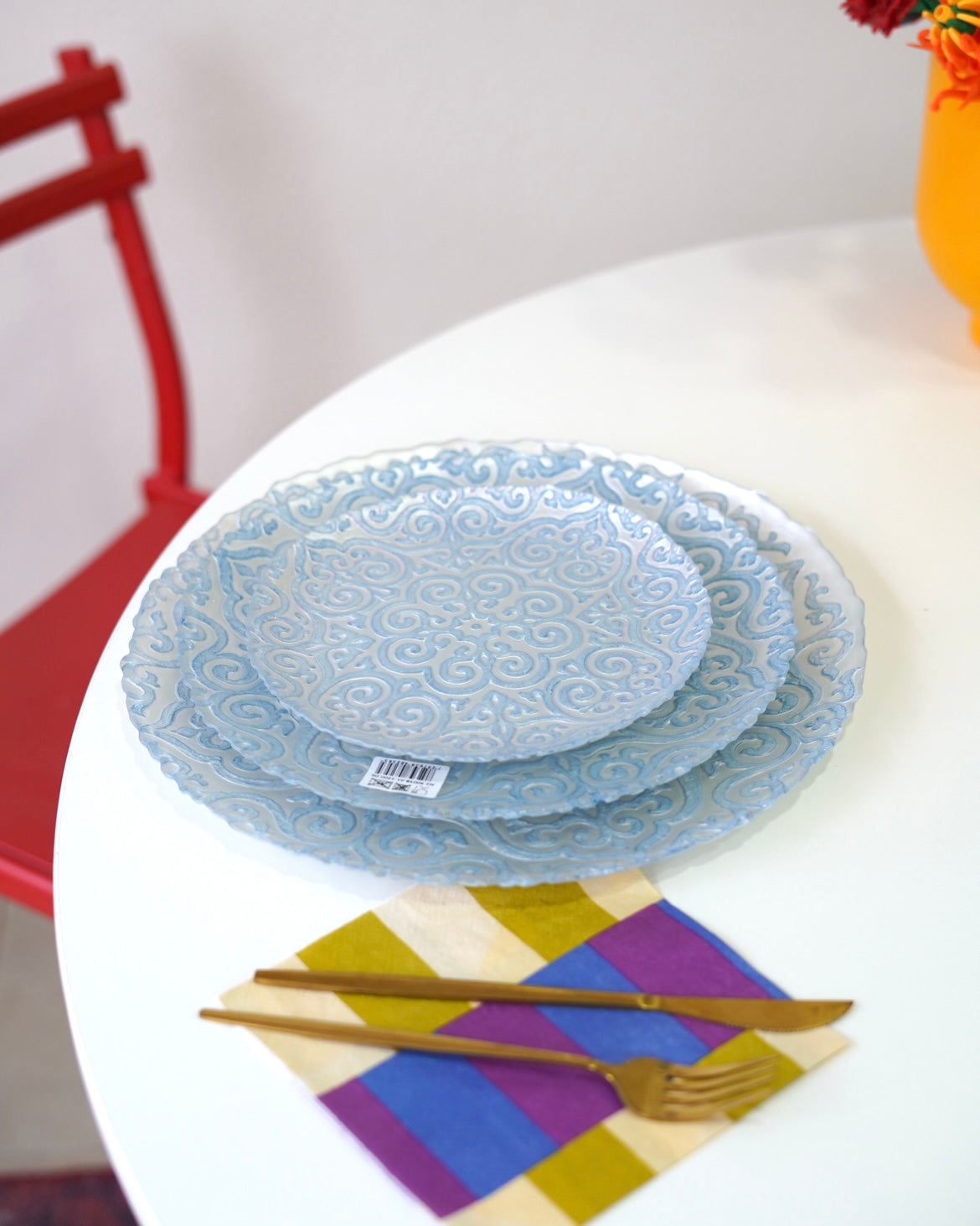 mavi desenli 18 parça 6 kişilik set