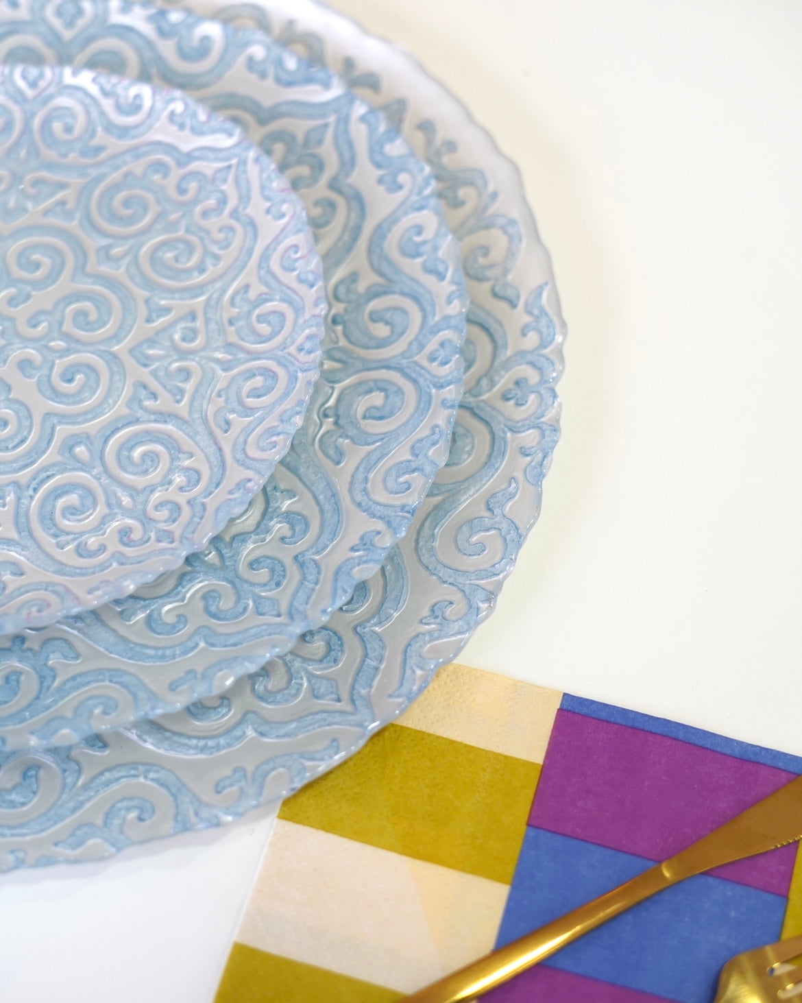 mavi desenli 18 parça 6 kişilik set