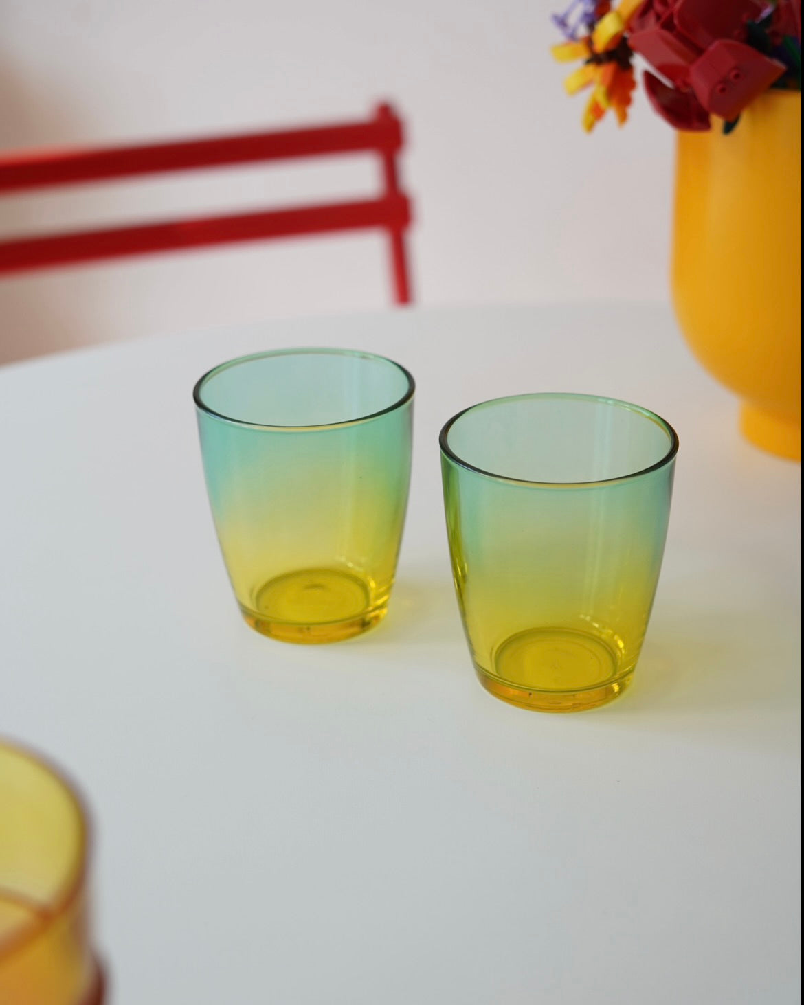 sarı yeşil 2 renk kısa bardak 3 adet