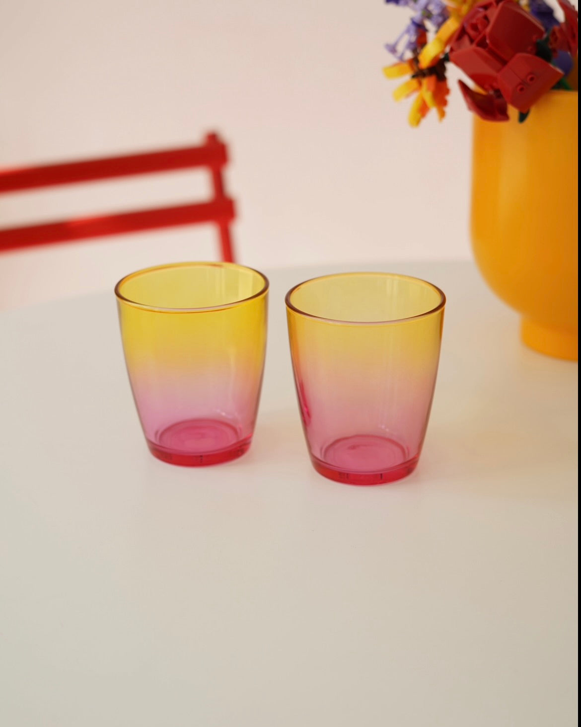pembe sarı kısa bardak 3 adet
